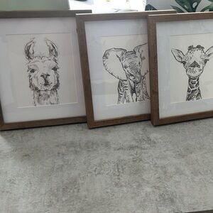 3 Rustic Brown Framed Print Animal Sketches